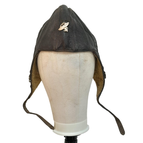 719 - 3 rd Reich National Socialist Flyers Corps Flying Helmet with Hand Sewn Badge. Most likely worn in c... 