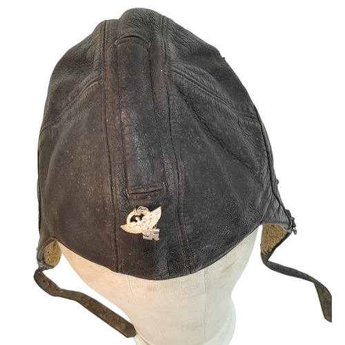 719 - 3 rd Reich National Socialist Flyers Corps Flying Helmet with Hand Sewn Badge. Most likely worn in c... 