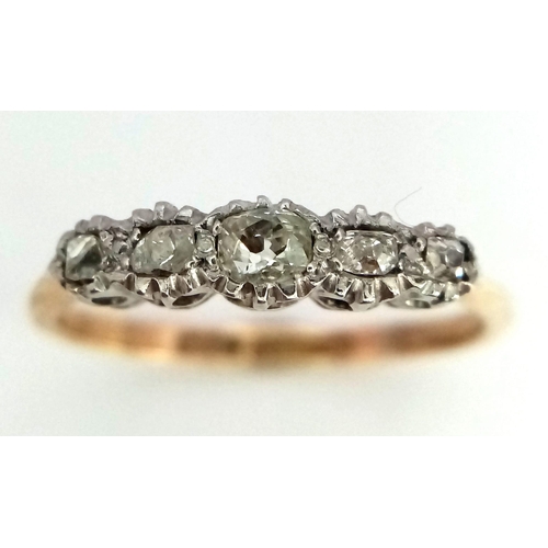 696 - 9k yellow gold mixed cut 5 stone diamond ring, size Q, 2.2g (dia:0.25ct)