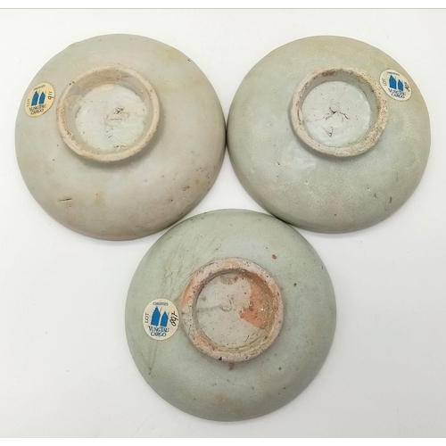 115 - Three 15th Century Chinese Ceramic Sauce Bowls. 11cm diameter.