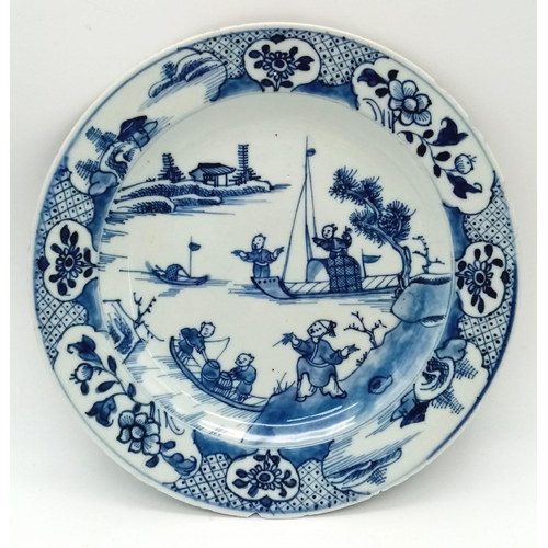 129 - An 18th Century Chinese Blue and White Ceramic Plate. Has been repaired so a/f.