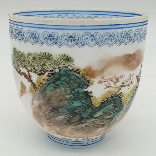 228 - An Antique Chinese Eggshell Hand-Painted Ceramic Cup in Original Fitted Box. 8cm tall.