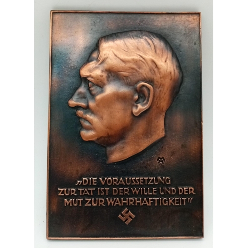 421 - 3 rd Reich Copper Plated Cased Fuhrer Plaque. Awarded to middle ranking political and state official... 