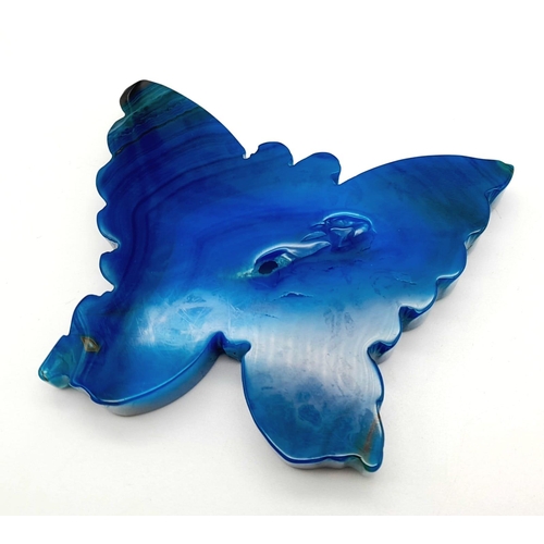 445 - A Natural Blue Agate Geode Hand-Carved Butterfly Figure or Paperweight. 9cm wingspan.