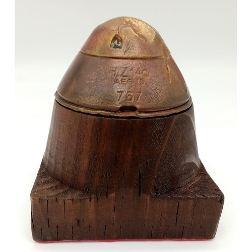 470 - INERT WW1 German HZ 140 Fuze found in Ypres Mounted on a Plinth. Mainland UK Shipping Only.