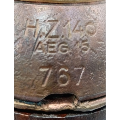 470 - INERT WW1 German HZ 140 Fuze found in Ypres Mounted on a Plinth. Mainland UK Shipping Only.