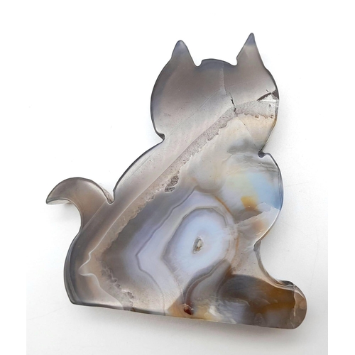 780 - A Natural Agate Geode - Hand Carved Cat Figure or Paperweight. 7cm x 8cm.