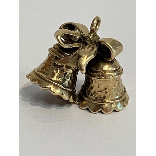 245 - 9 carat GOLD CHARM /PENDANT in the form of two ringing BELLS. Full UK hallmark. 4.08 grams.