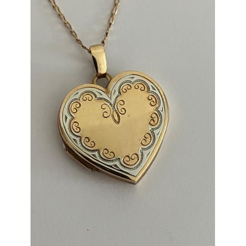 308 - 9 carat GOLD LOCKET, Heart shape with WHITE GOLD contrast detail. Opens and closes perfectly. Mounte... 