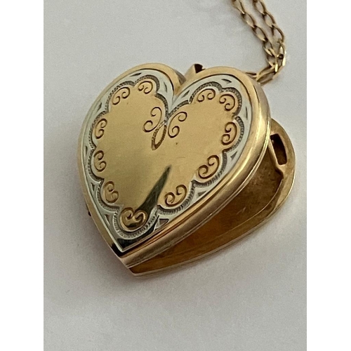 308 - 9 carat GOLD LOCKET, Heart shape with WHITE GOLD contrast detail. Opens and closes perfectly. Mounte... 