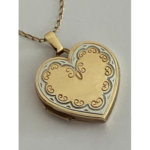 308 - 9 carat GOLD LOCKET, Heart shape with WHITE GOLD contrast detail. Opens and closes perfectly. Mounte... 