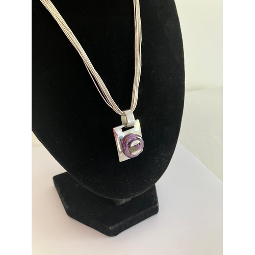 609 - Fabulous SILVER an and AMETHYST PENDANT Mounted on a 10 strand SILVER NECKLACE. Necklace 50 cm. Pend... 