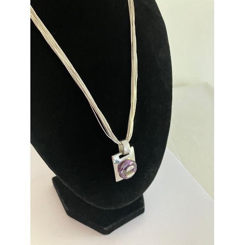 609 - Fabulous SILVER an and AMETHYST PENDANT Mounted on a 10 strand SILVER NECKLACE. Necklace 50 cm. Pend... 