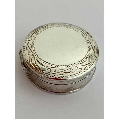 616 - Vintage SILVER PILL BOX Circular form with attractive chased design to lid. Full hallmark to base. H... 