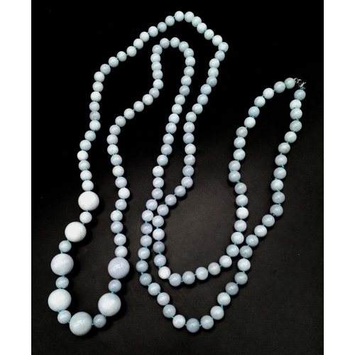 626 - A Rope Length Graduated Pale Blue Aquamarine Bead Necklace. Perfect for different wearing arrangemen... 