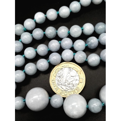 626 - A Rope Length Graduated Pale Blue Aquamarine Bead Necklace. Perfect for different wearing arrangemen... 