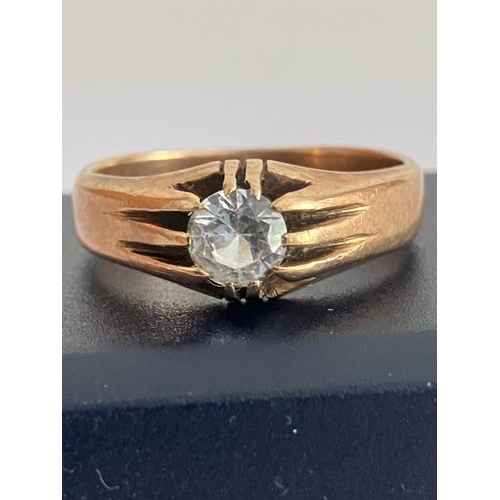 98 - Gentlemans vintage 9 carat GOLD GYPSY RING. Having Round cut Sparkling 0.5 carat  WHITE TOPAZ set to... 