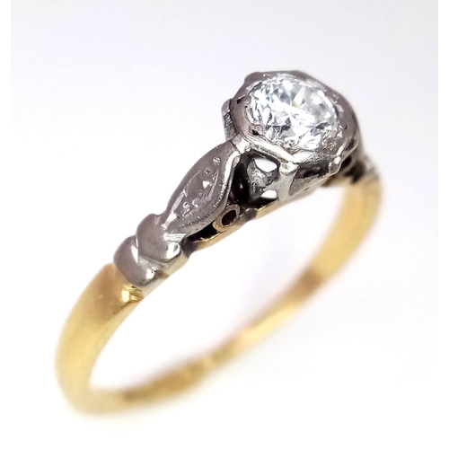 155 - 18K YELLOW GOLD & PLATINUM VINTAGE SOLITAIRE DIAMOND RING, OLD CUT DIAMOND 0.30CT APPROX 

WEIGHT: 2... 