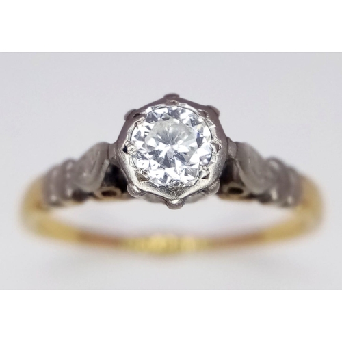 155 - 18K YELLOW GOLD & PLATINUM VINTAGE SOLITAIRE DIAMOND RING, OLD CUT DIAMOND 0.30CT APPROX 

WEIGHT: 2... 