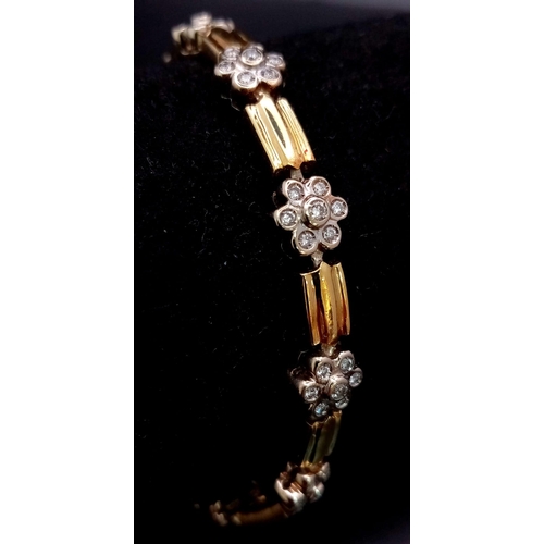 24 - A BEAUTIFUL 18K YELLOW GOLD DIAMOND SET BRACELET, WITH APPROX 0.85CT DIAMONDS FORMING FLOWER PATTERS... 