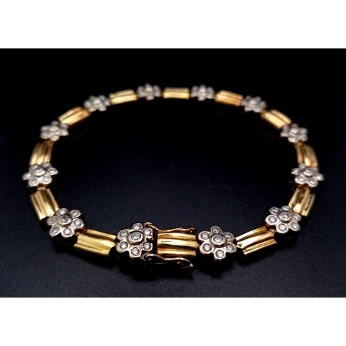 24 - A BEAUTIFUL 18K YELLOW GOLD DIAMOND SET BRACELET, WITH APPROX 0.85CT DIAMONDS FORMING FLOWER PATTERS... 