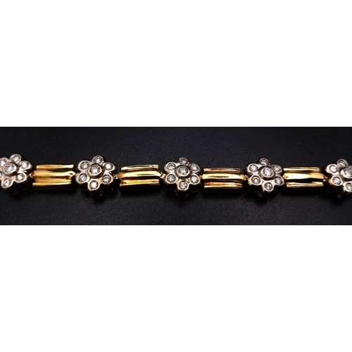 24 - A BEAUTIFUL 18K YELLOW GOLD DIAMOND SET BRACELET, WITH APPROX 0.85CT DIAMONDS FORMING FLOWER PATTERS... 