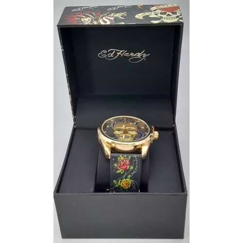 284 - Two Different Style Ed Hardy Skull Watches. As new. Both in need of a battery.