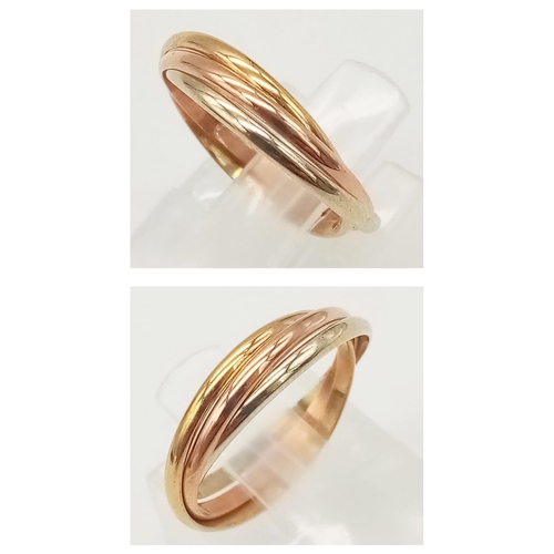 494 - 9K TRI COLOUR RUSSIAN STYLE WEDDING BAND RING

WEIGHT: 1.5G 
SIZE I