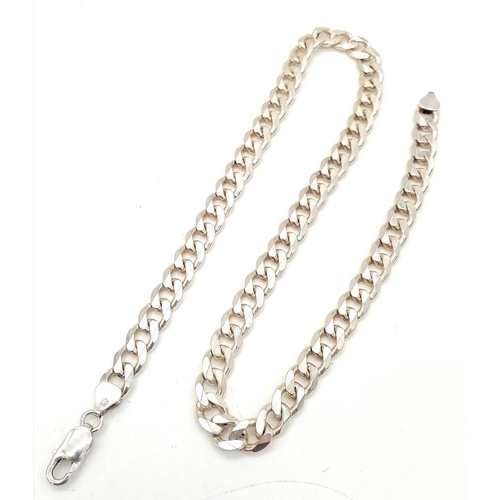 613 - A 44cms SILVER CURB LINK NECK CHAIN .  51.9gms