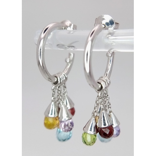 69 - PAIR OF 18K WHITE GOLD MULTI STONE DROP EARRINGS 

WEIGHT: 8.1G