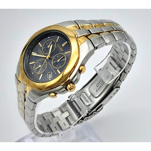 702 - Men's Bi-metal, two tone Citizen's Eco Drive Chronograph Date Watch, in very good condition.

Good w... 