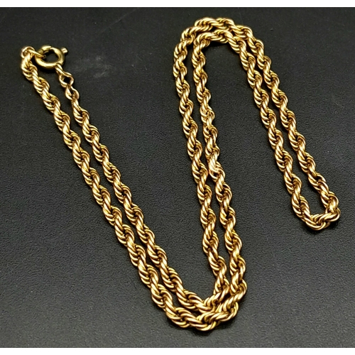 164 - A 9K Rose Gold Rope Necklace - 38cm. 7.7g weight.