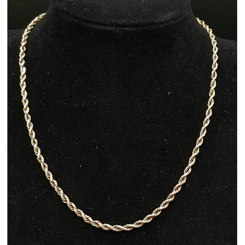 164 - A 9K Rose Gold Rope Necklace - 38cm. 7.7g weight.