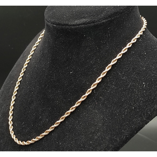 164 - A 9K Rose Gold Rope Necklace - 38cm. 7.7g weight.