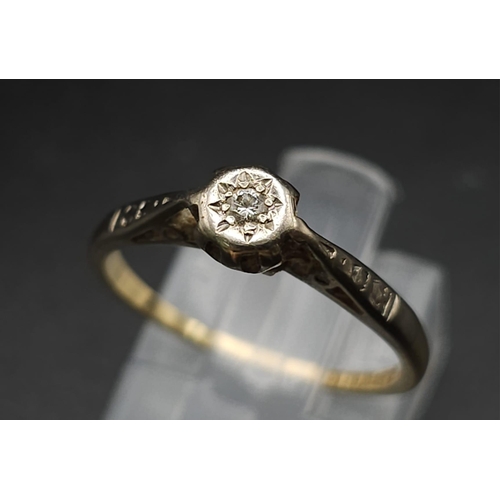 172 - A Vintage 18K Yellow Gold Diamond Solitaire Ring. Size M. 2.12g total weight.