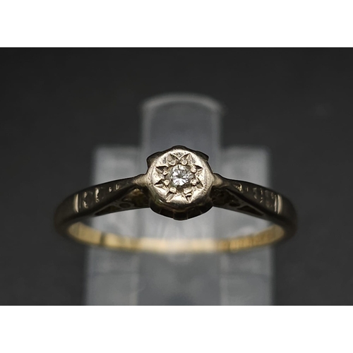 172 - A Vintage 18K Yellow Gold Diamond Solitaire Ring. Size M. 2.12g total weight.