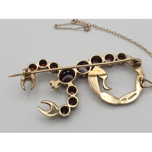 179 - A Head-Turning Vintage 9K Yellow Gold and Garnet Scorpion Brooch! Ready to sting with a curled tail ... 