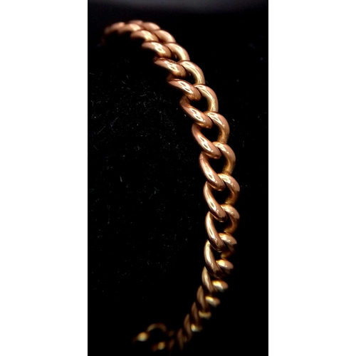 222 - An Antique 9K Rose Gold Curb Bracelet with a Vintage 9K Yellow Gold Clasp and Safety Chain. 18cm. 20... 