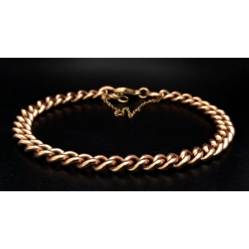 222 - An Antique 9K Rose Gold Curb Bracelet with a Vintage 9K Yellow Gold Clasp and Safety Chain. 18cm. 20... 