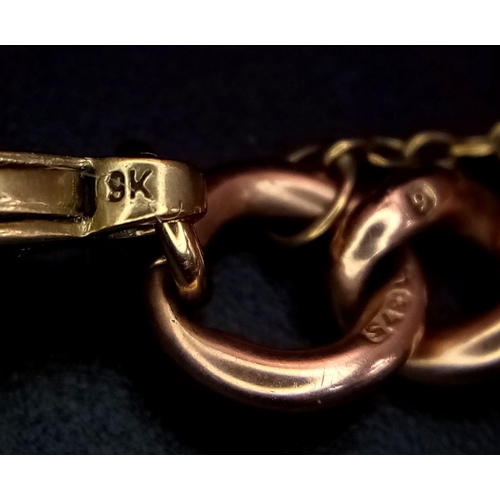 222 - An Antique 9K Rose Gold Curb Bracelet with a Vintage 9K Yellow Gold Clasp and Safety Chain. 18cm. 20... 