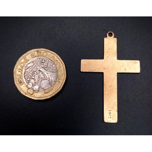 290 - A Vintage 15K Yellow Gold Cross Pendant. 4cm x 2.5cm. 5g weight.