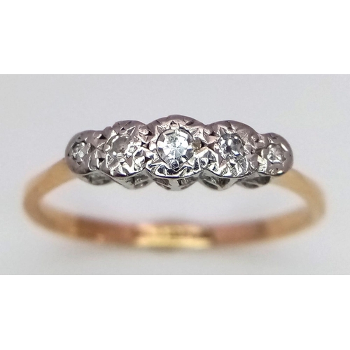 405 - 9K YELLOW GOLD & PLATINUM VINTAGE DIAMOND 5 STONE RING 

WEIGHT: 1.6G 
SIZE O