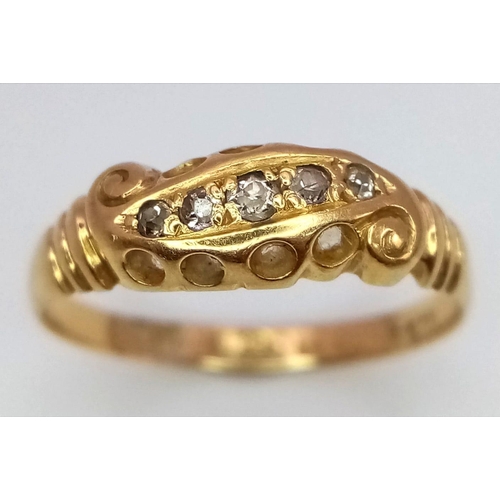 461 - 18K YELLOW GOLD ANTIQUE 5 STONE DIAMOND RING 

HALLMARKED 1911 BIRMINGHAM

WEIGHT: 2.3G