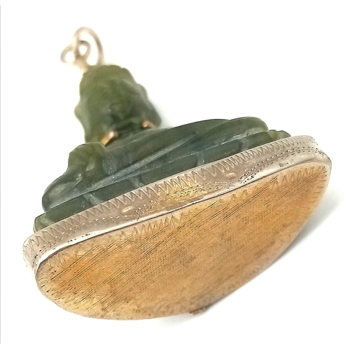 489 - LARGE BUDDHA GREEN STONE BELIVED TO BE JADE PENDANT 

WEIGHT: 21.3G