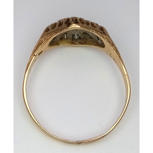 644 - A VINTAGE 15K YELLOW GOLD WITH SEED PEARL AND OLD CUT DIAMOND RING, WEIGHT 2.1G SIZE N