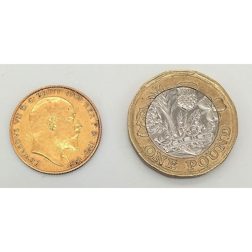 713 - A 1910 EDWARD VII HALF SOVEREIGN IN 22K GOLD .   4gms