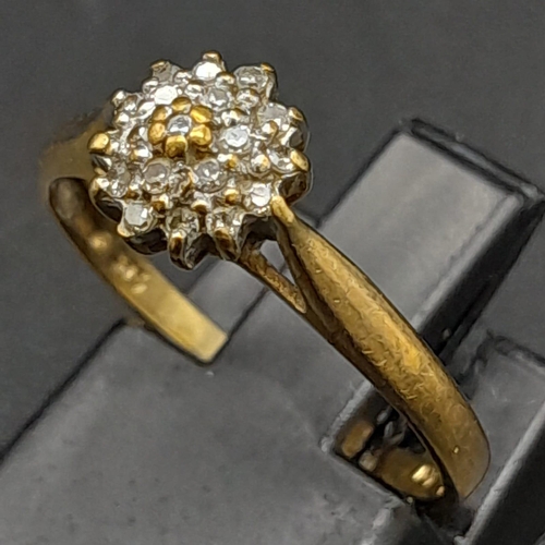 849 - A Vintage 9K Yellow Gold Diamond Cluster Ring. Size K. 1.4g total weight.