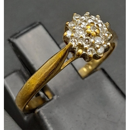 849 - A Vintage 9K Yellow Gold Diamond Cluster Ring. Size K. 1.4g total weight.