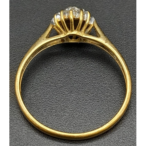 849 - A Vintage 9K Yellow Gold Diamond Cluster Ring. Size K. 1.4g total weight.