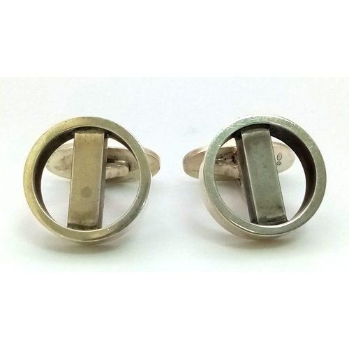 383 - A Superb Pair of Rare Vintage Silver Georg Jensen Modernist Design Cufflinks in Original Presentatio... 